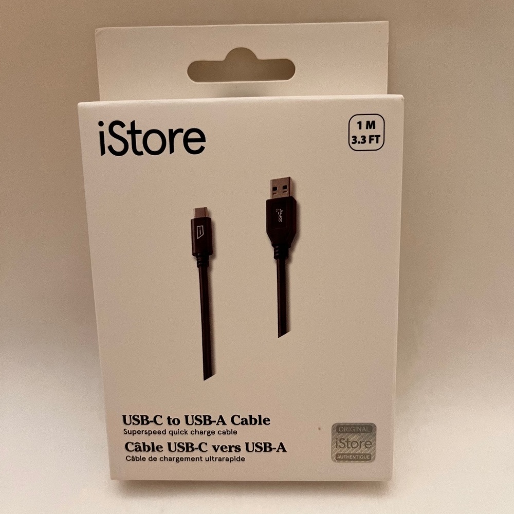 iStore USB-C to USB-A Black Cable 3.3 Feet / 1 Meter